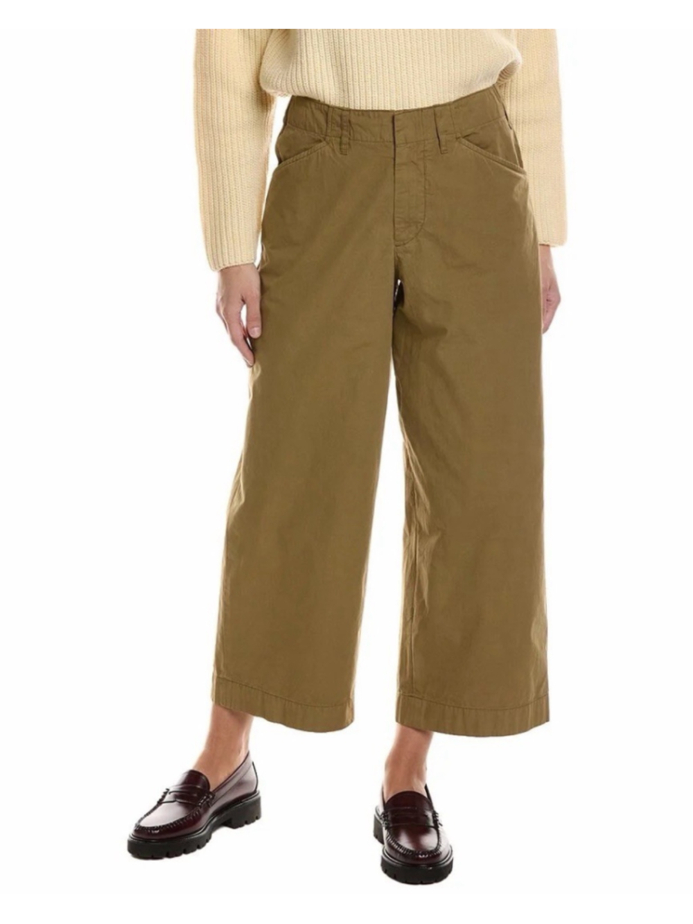 Rag & Bone Banks Pants Cotton Green Crop Ankle 25” Wide Leg Hi-Rise Size 10